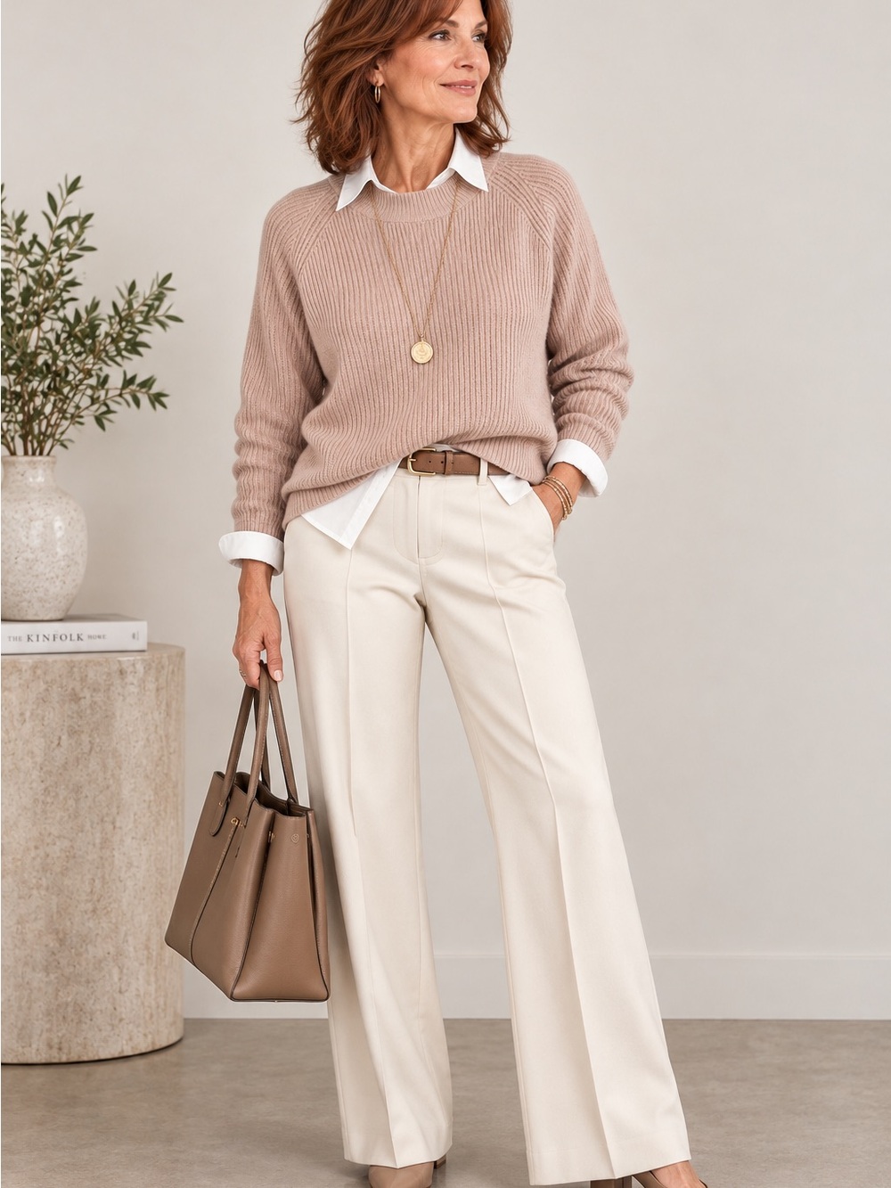 Brian Bailey- Ribbed Crew Neck Sweater in Blush Taupe - SzM - Picture 2 of 13